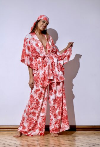Flower Red Short Kimono
