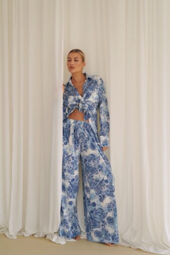 Flower Blue Long Pants