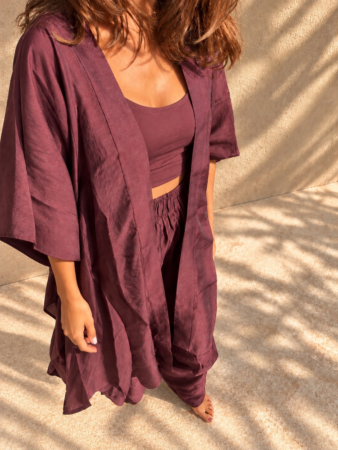 Breeze Burgundy Long Kimono - obrazek 2