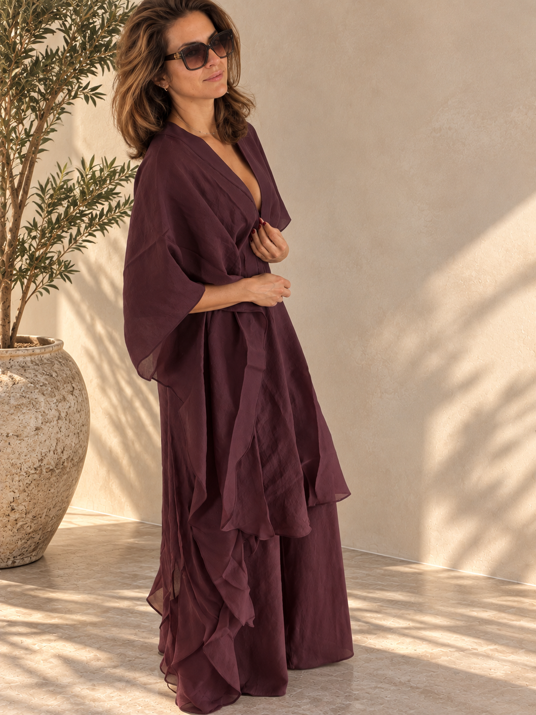 Breeze Burgundy Long Kimono