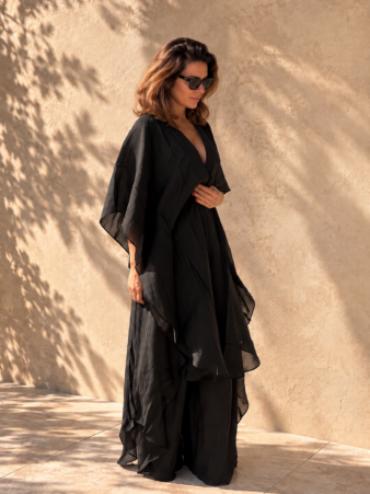 Breeze Black Long Kimono